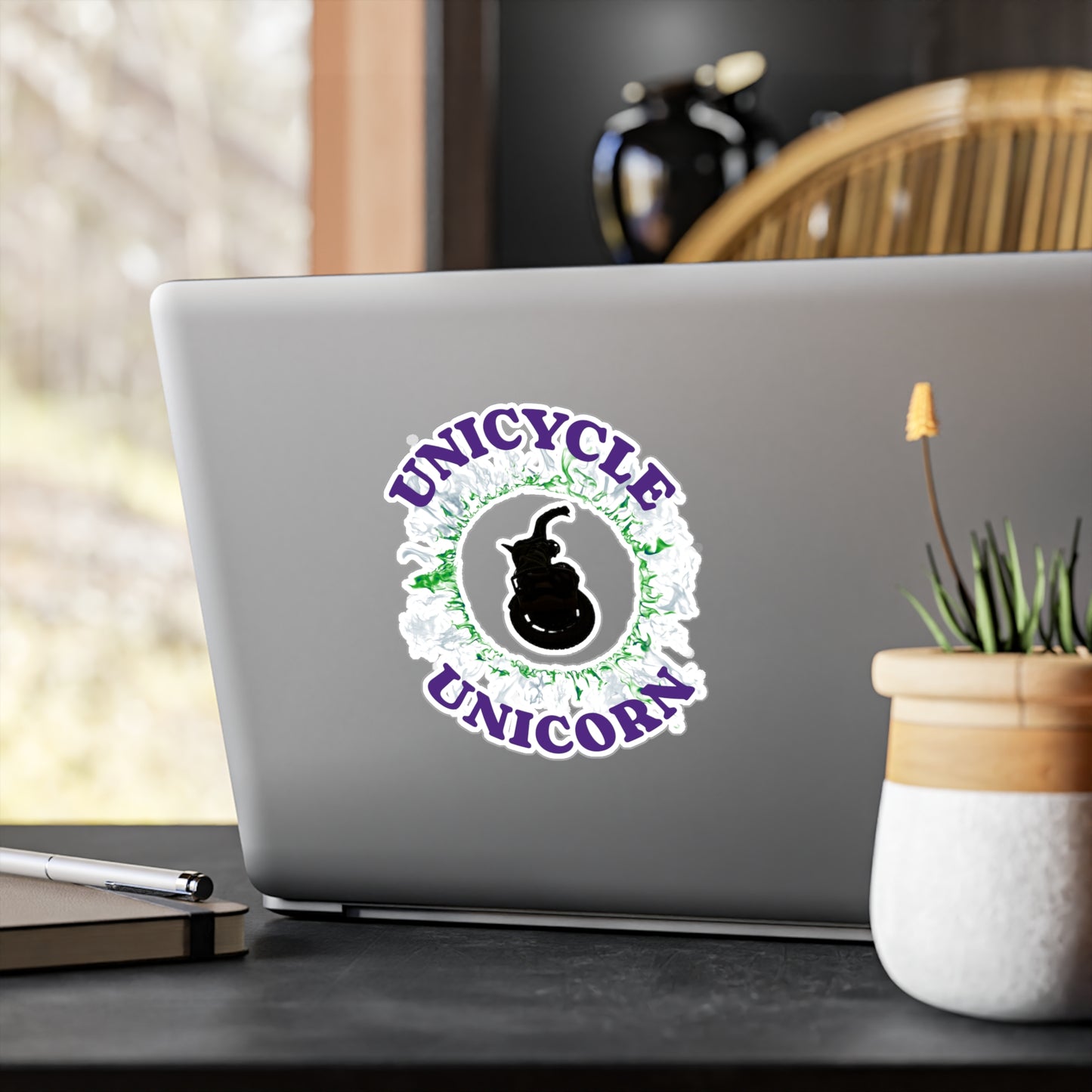 Unicycle Unicorn Green Ring of Fire Kiss-Cut Vinyl Decals