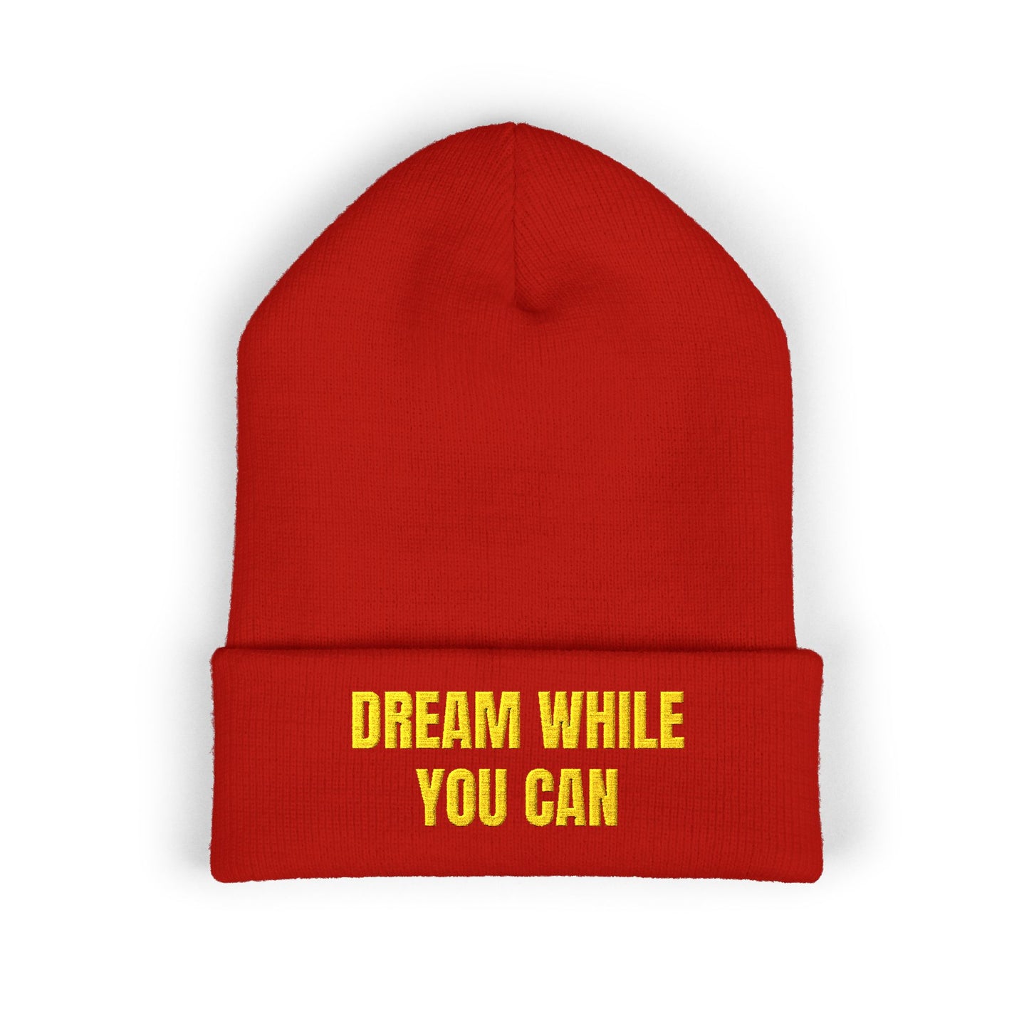 Dream While You Can Cuffed Beanie, Cozy Winter Accessory, Gift for Dreamers, Inspirational Beanie, Unisex Knitted Hat