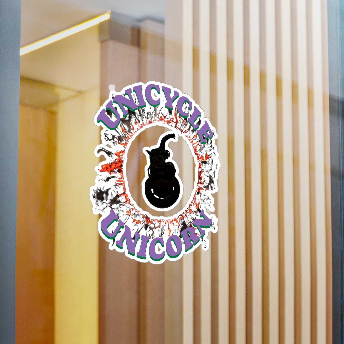 Unicycle Unicorn Red Ring of Fire Kiss-Cut Vinyl Decals