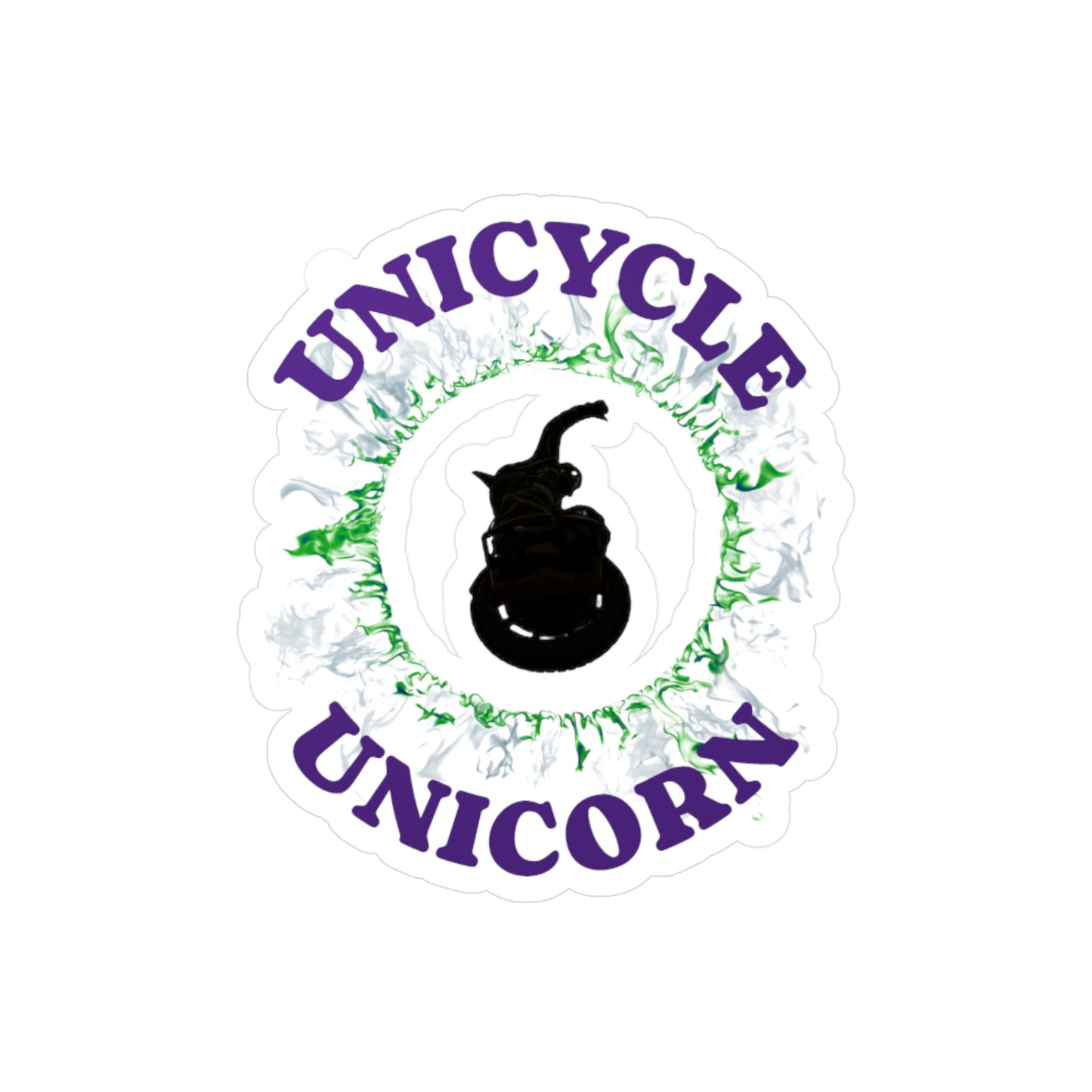 Unicycle Unicorn Green Ring of Fire Kiss-Cut Vinyl Decals