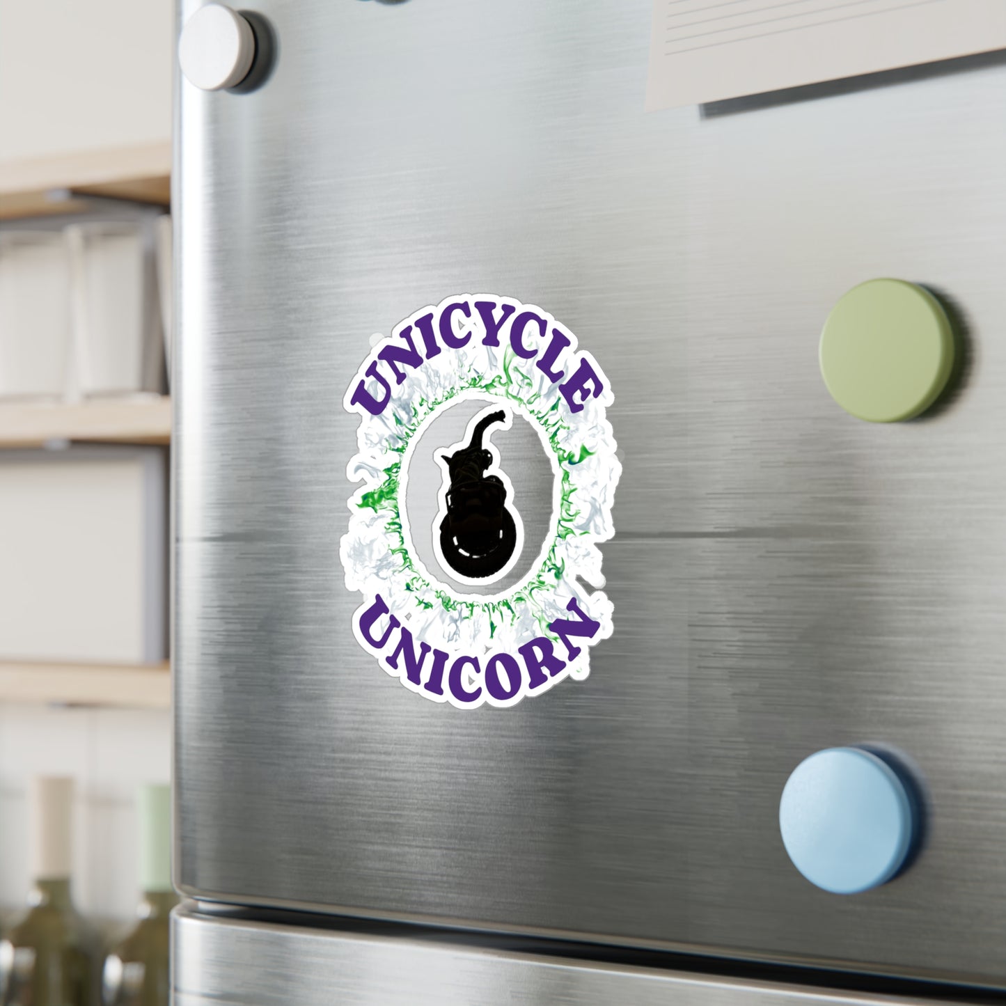 Unicycle Unicorn Green Ring of Fire Kiss-Cut Vinyl Decals