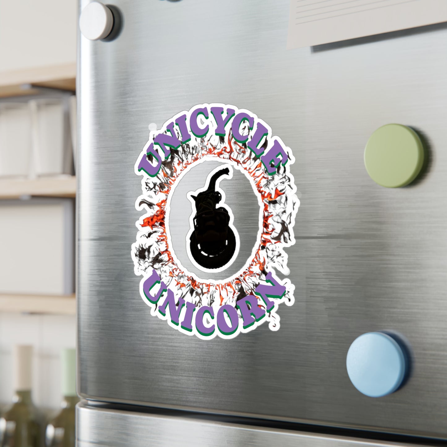 Unicycle Unicorn Red Ring of Fire Kiss-Cut Vinyl Decals