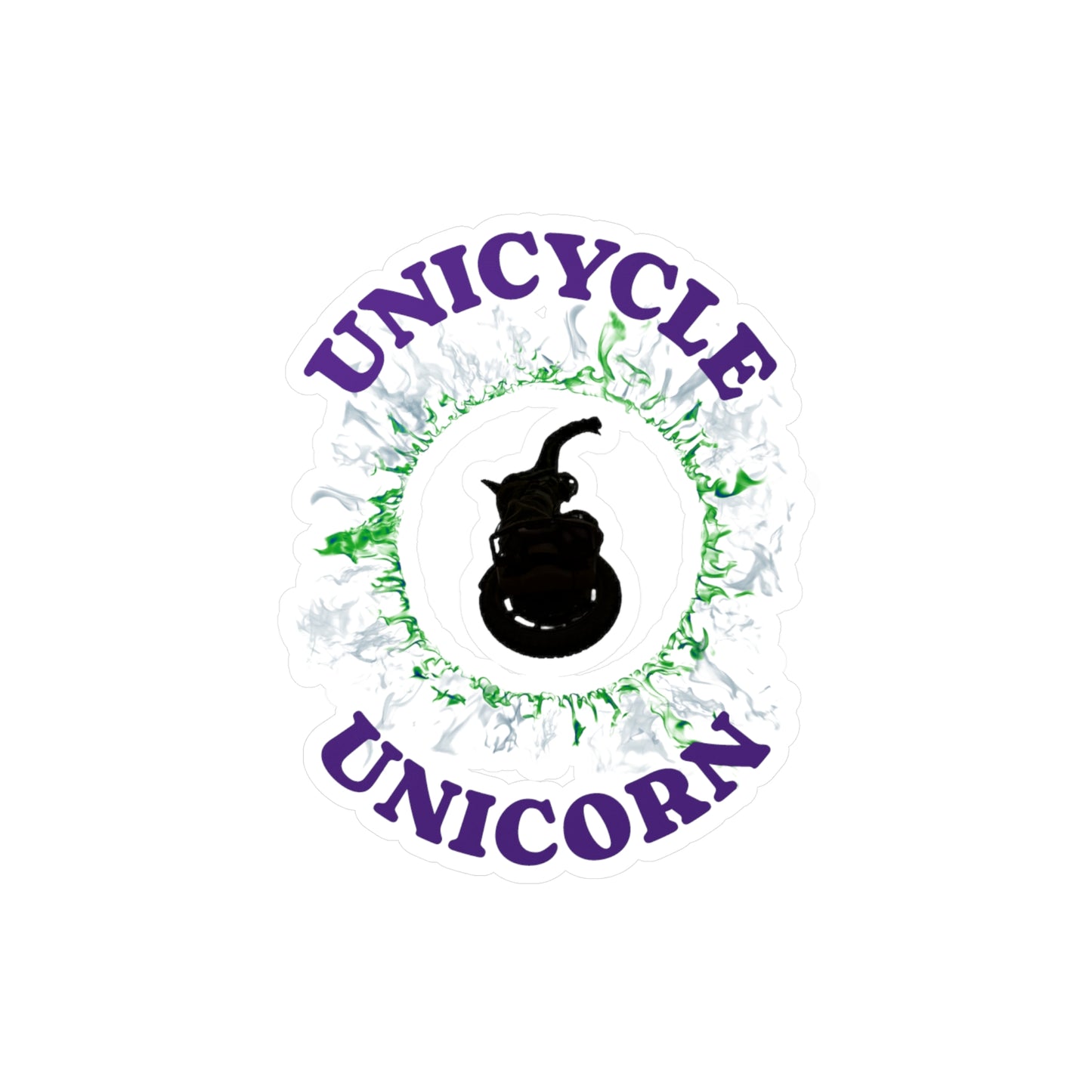 Unicycle Unicorn Green Ring of Fire Kiss-Cut Vinyl Decals