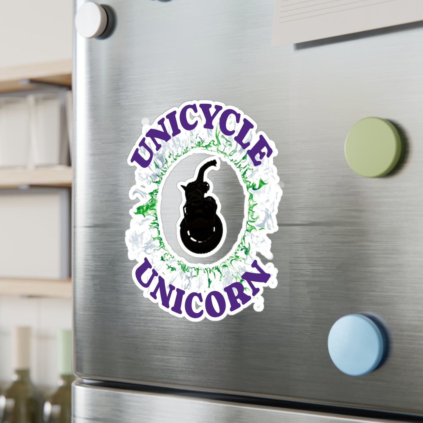 Unicycle Unicorn Green Ring of Fire Kiss-Cut Vinyl Decals