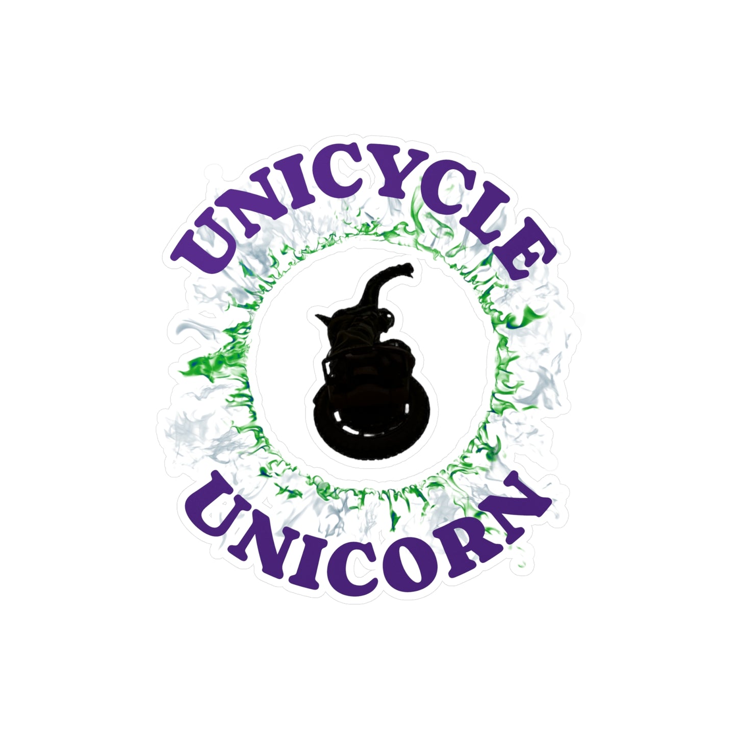 Unicycle Unicorn Green Ring of Fire Kiss-Cut Vinyl Decals
