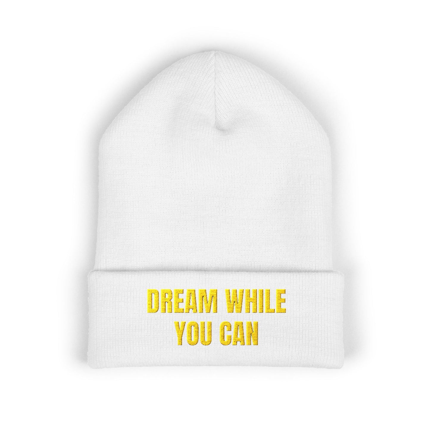 Dream While You Can Cuffed Beanie, Cozy Winter Accessory, Gift for Dreamers, Inspirational Beanie, Unisex Knitted Hat