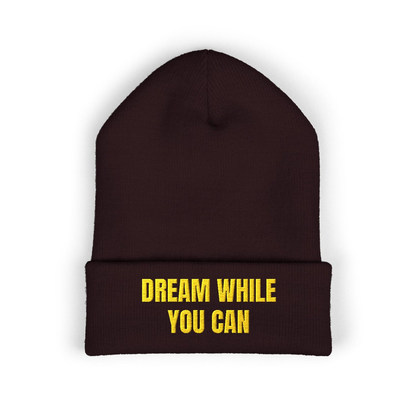 Dream While You Can Cuffed Beanie, Cozy Winter Accessory, Gift for Dreamers, Inspirational Beanie, Unisex Knitted Hat