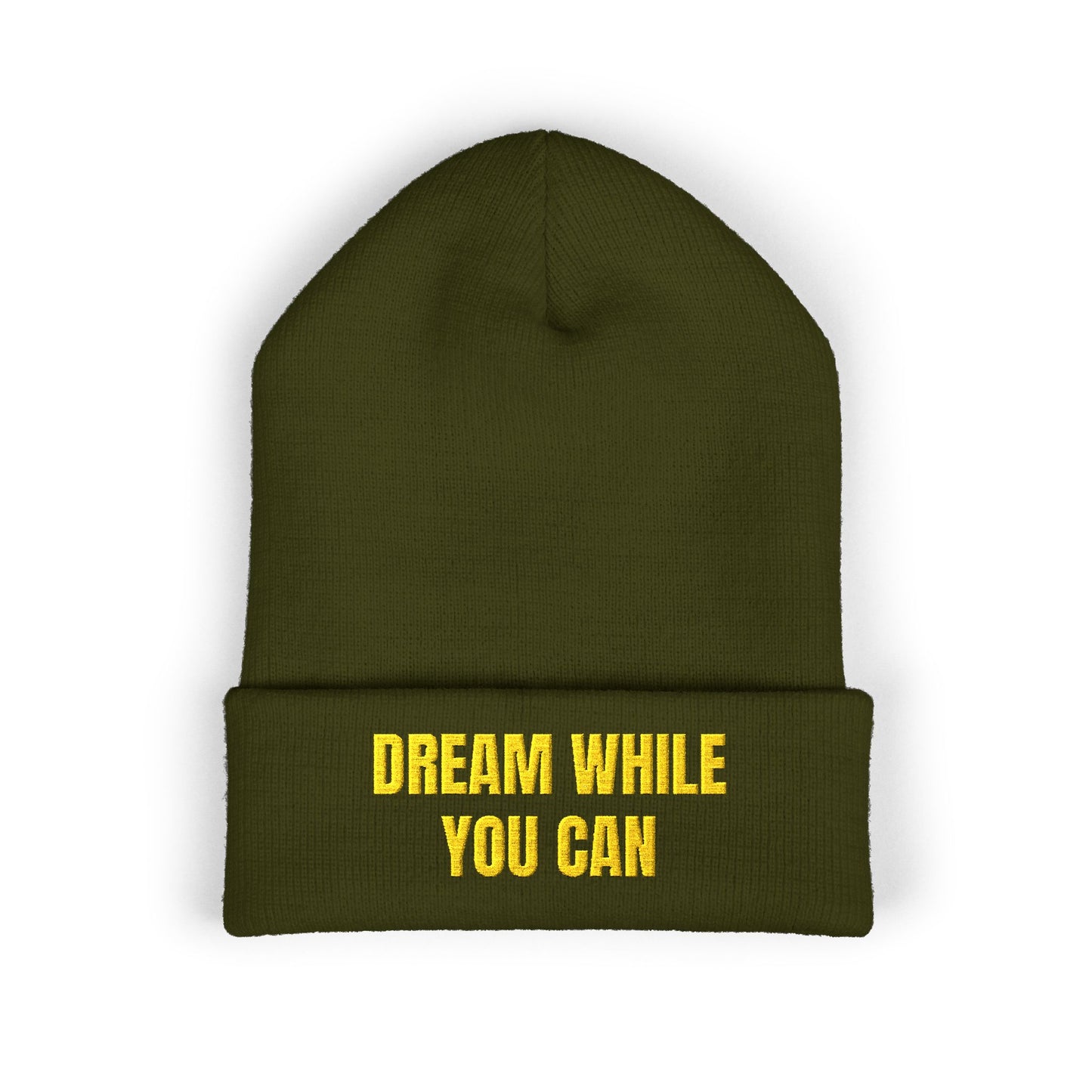 Dream While You Can Cuffed Beanie, Cozy Winter Accessory, Gift for Dreamers, Inspirational Beanie, Unisex Knitted Hat