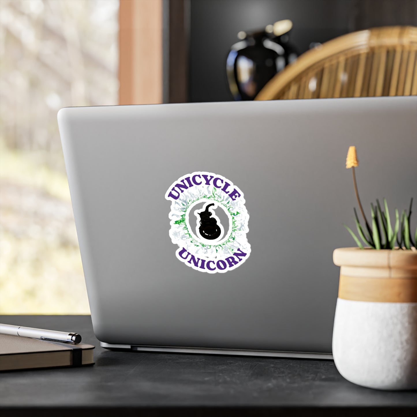 Unicycle Unicorn Green Ring of Fire Kiss-Cut Vinyl Decals