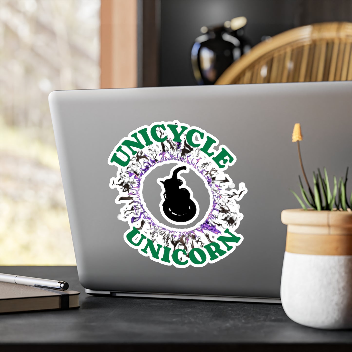 Unicycle Unicorn Purple Ring of Fire Kiss-Cut Vinyl Decals