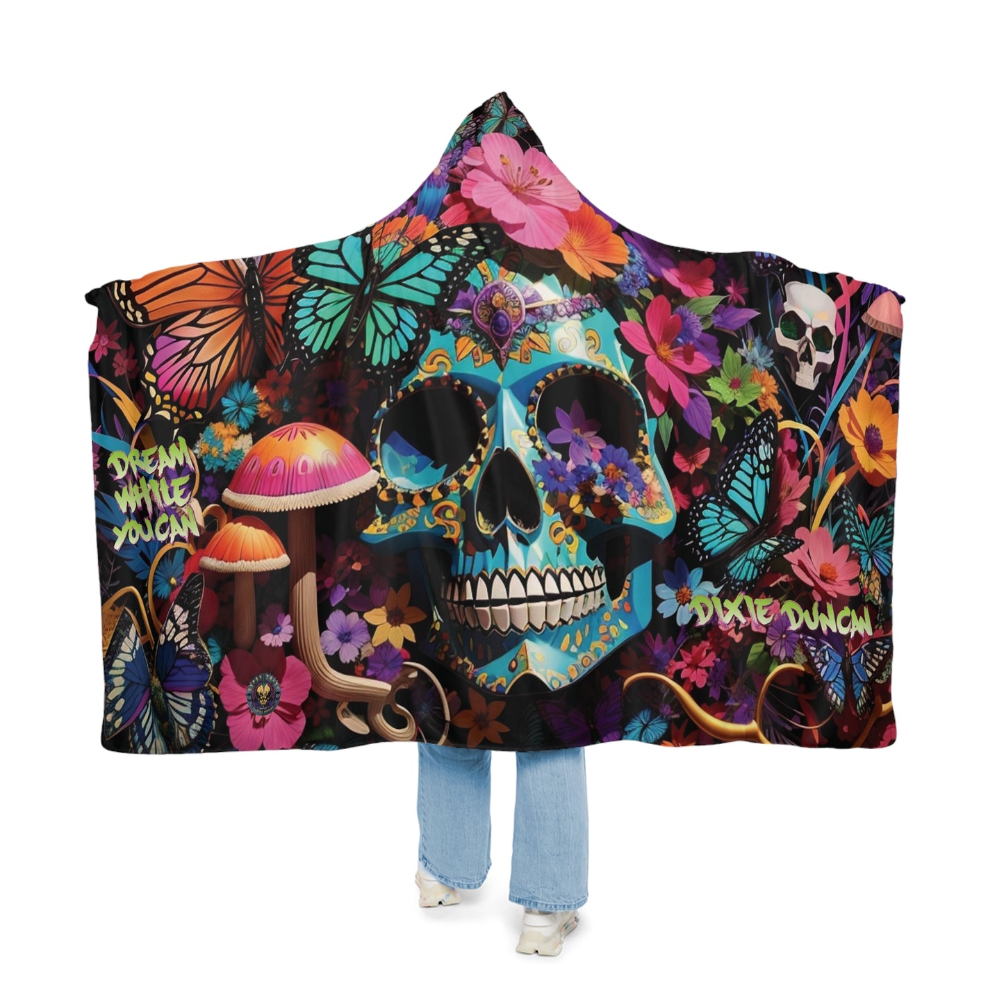 Skull n butterflies Snuggle Hoodie Blanket