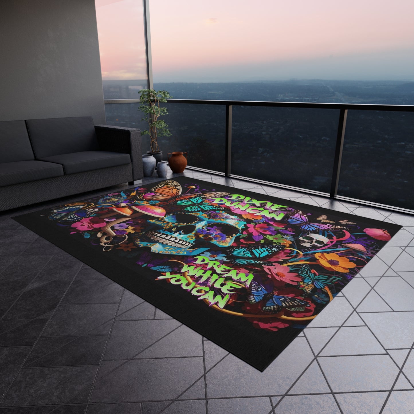 DD skulls n butterflies Outdoor Rug