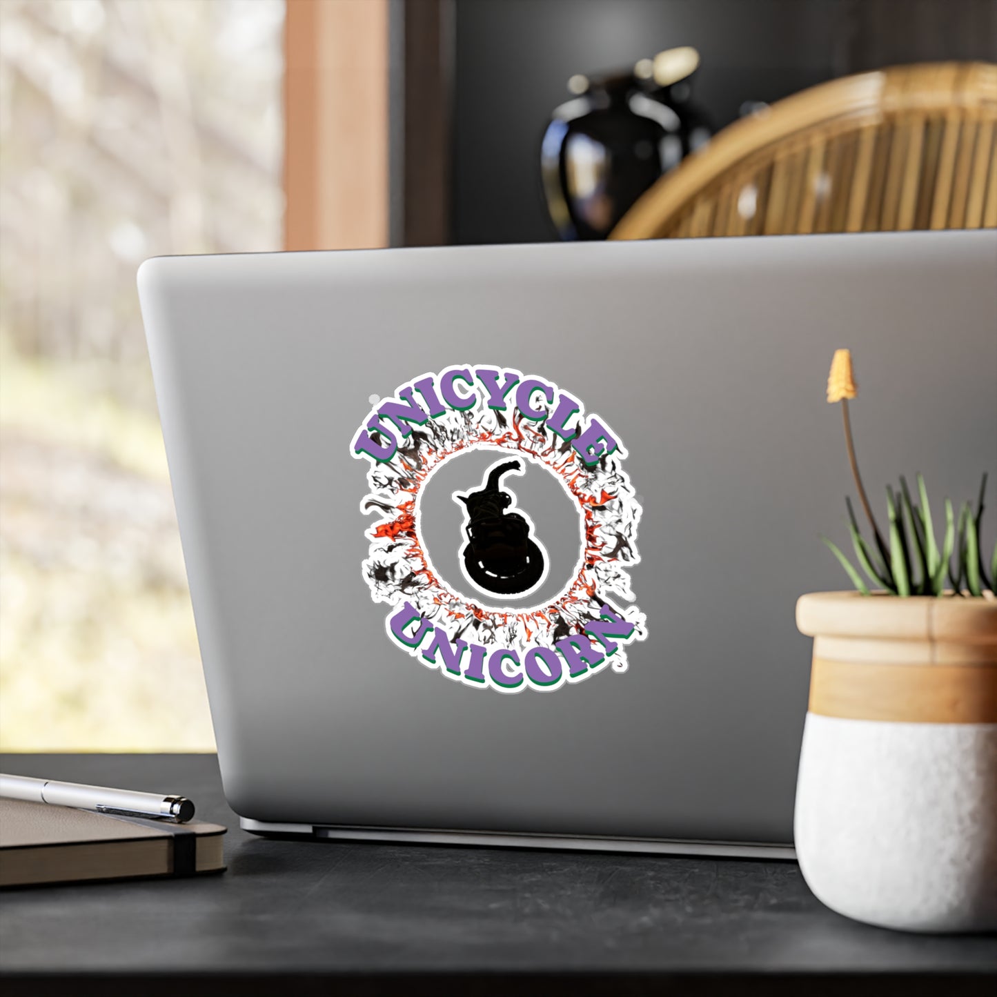 Unicycle Unicorn Red Ring of Fire Kiss-Cut Vinyl Decals