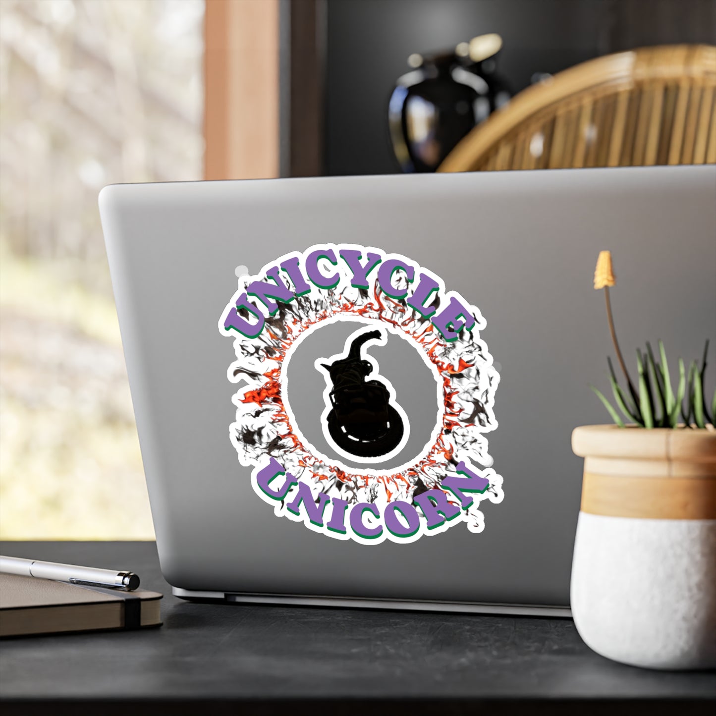 Unicycle Unicorn Red Ring of Fire Kiss-Cut Vinyl Decals