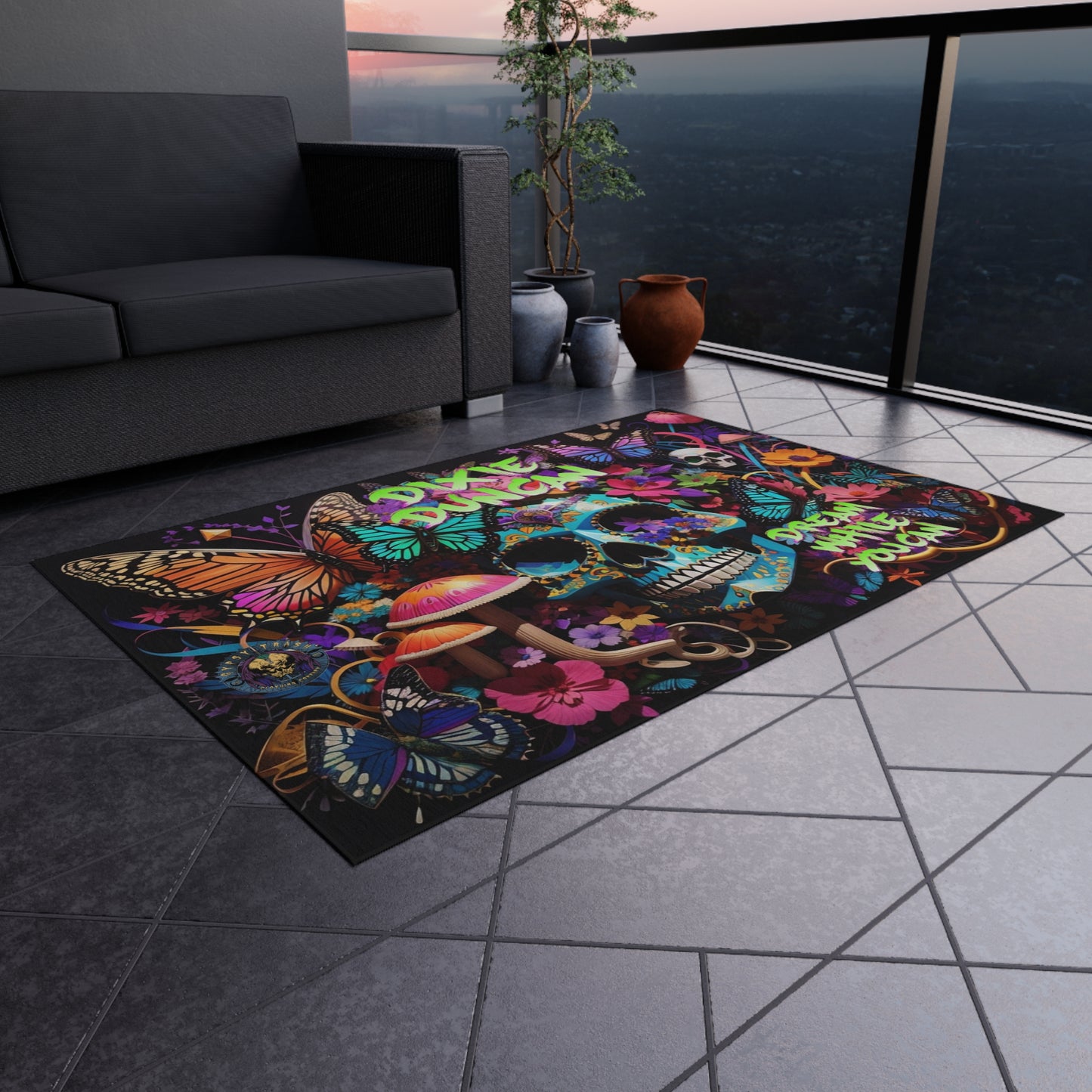 DD skulls n butterflies Outdoor Rug