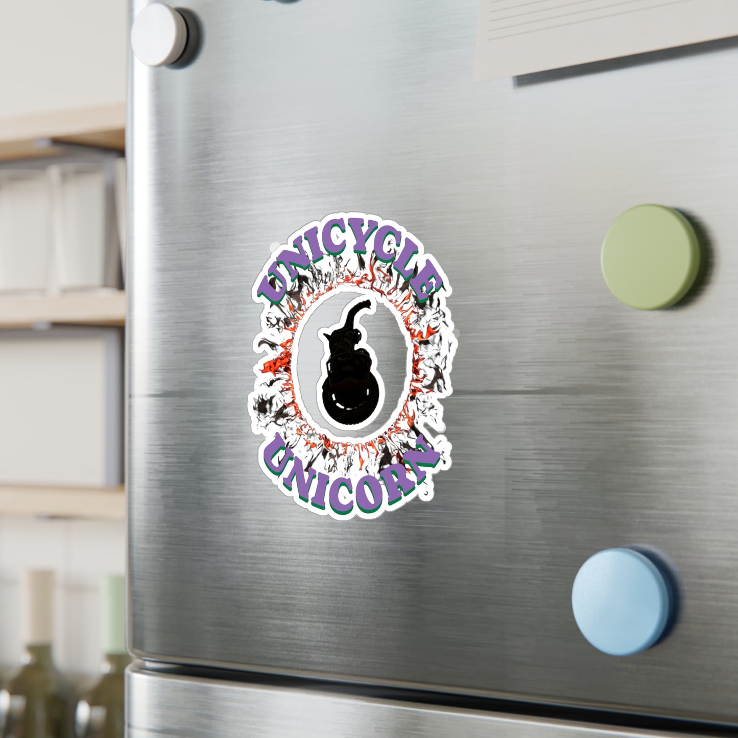 Unicycle Unicorn Red Ring of Fire Kiss-Cut Vinyl Decals